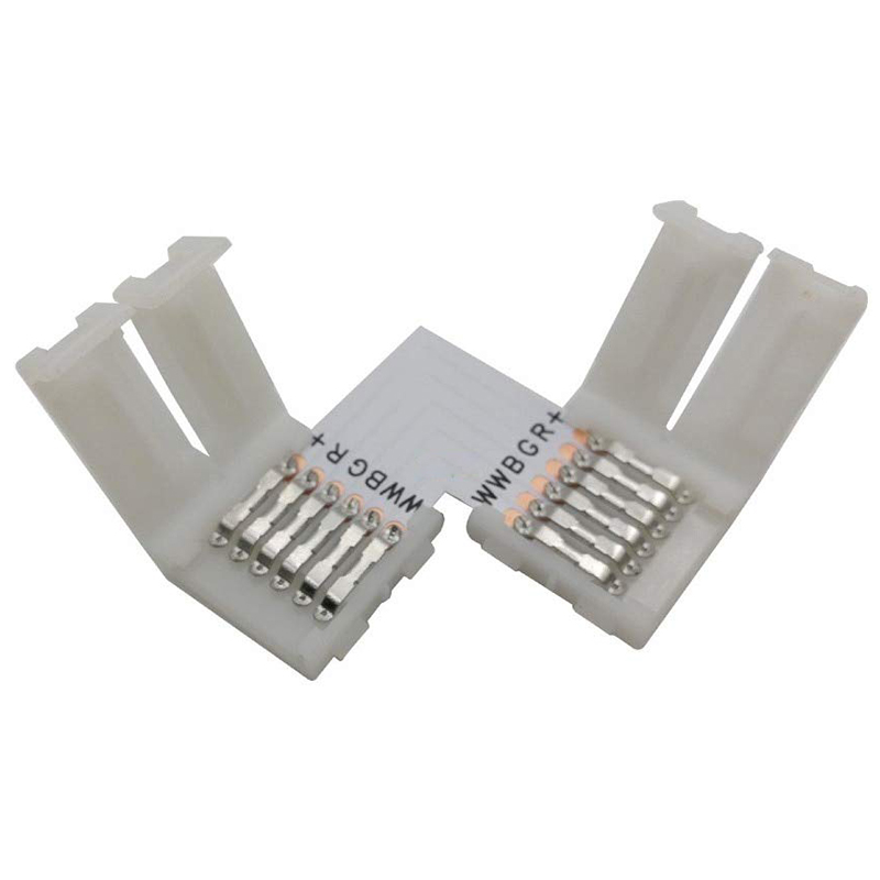 L Shape 6 Pins Connector 12mm Right Angle Corner Solderless Connector Clip for RGB+Warm White + Cold White LED Strip Lights Conductor